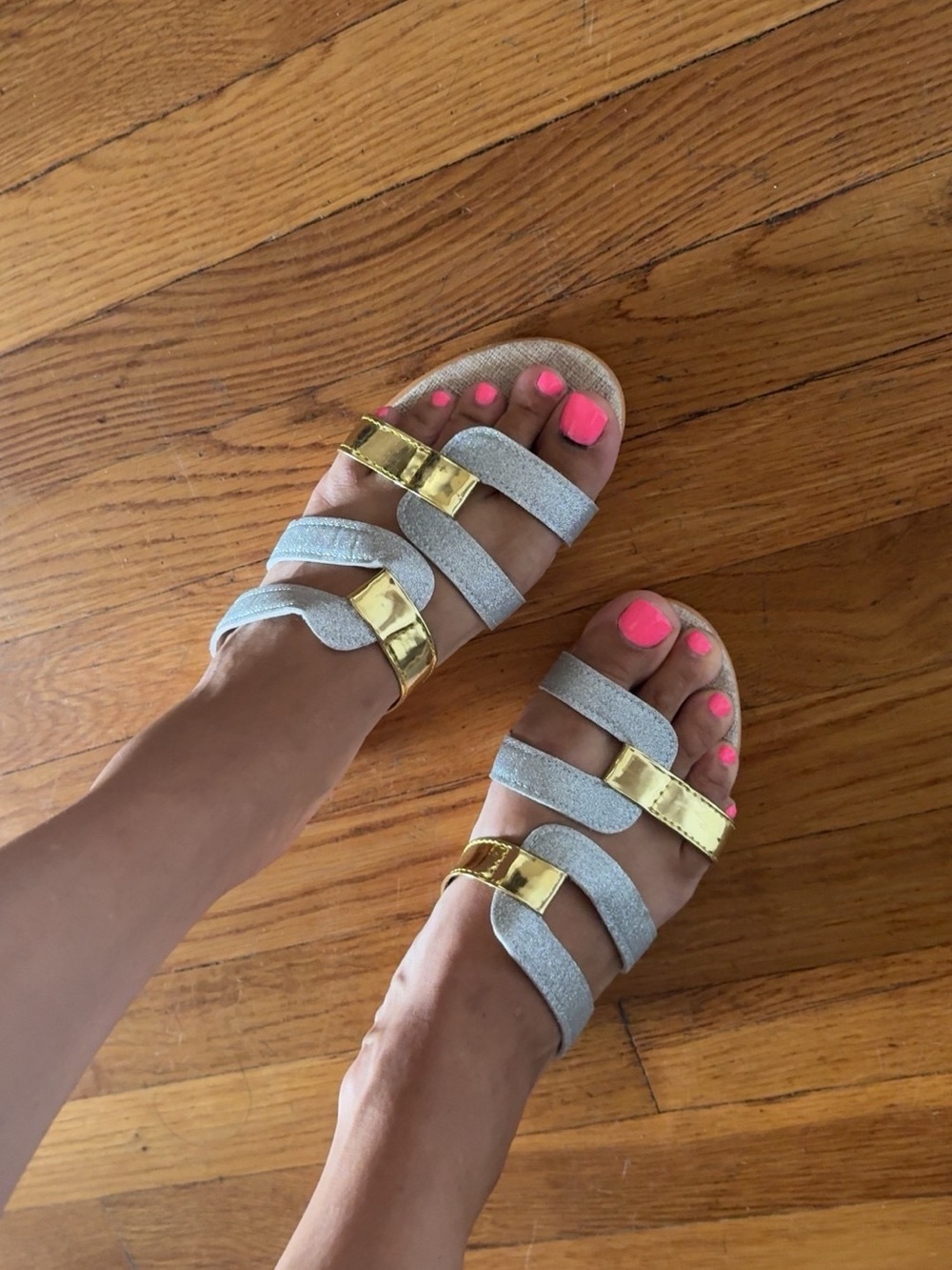 SHEIN Silver Glitter Sandals with Gold Accents
